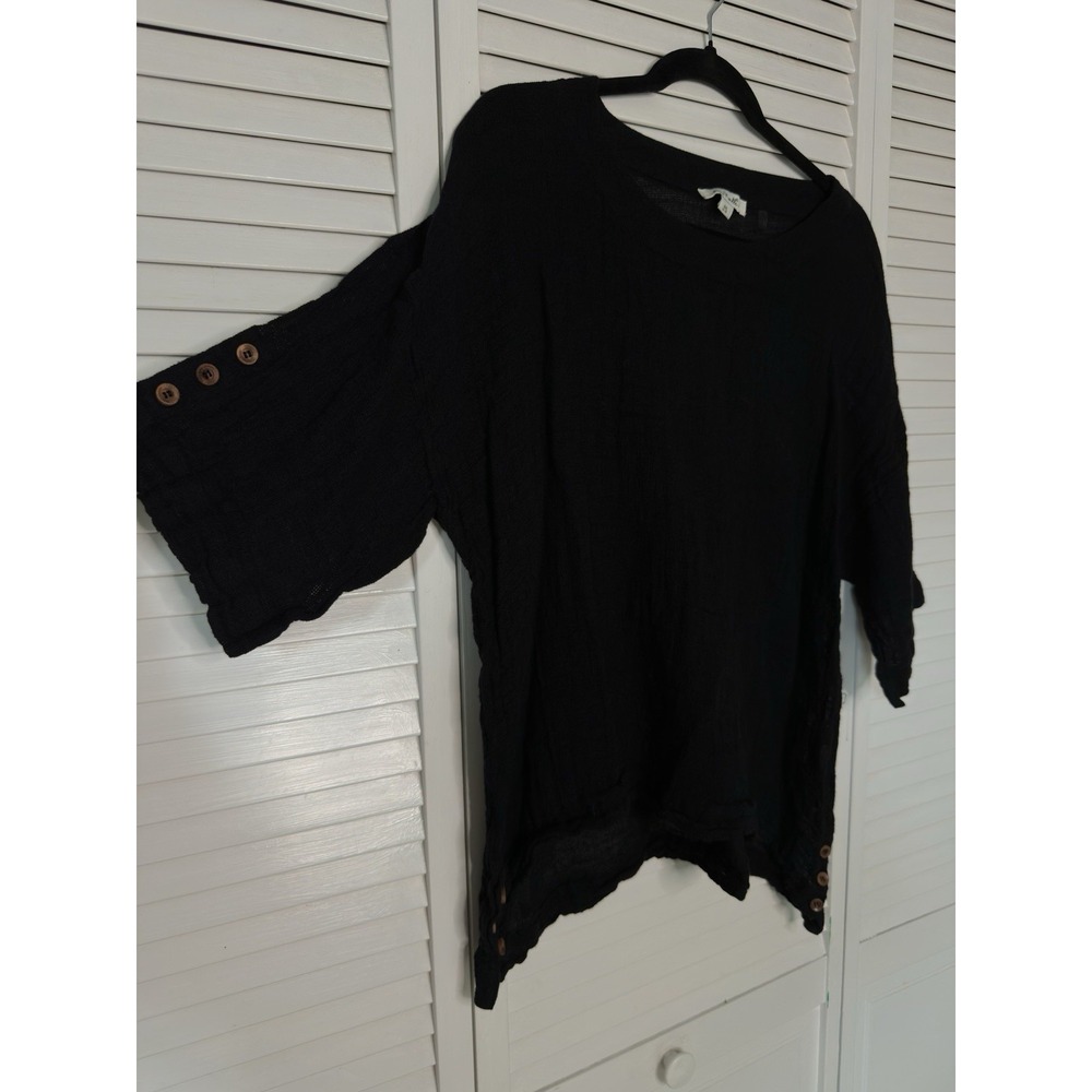 Simply Noelle Women's 2X 16-18 Black Gauze Cover Up Tunic Boho Shirt Casual - Picture 3 of 4